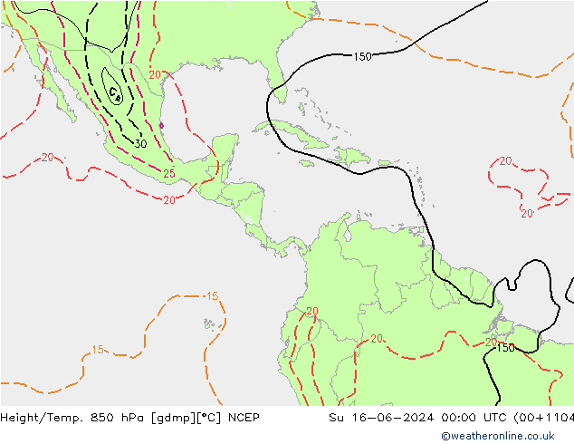 Yükseklik/Sıc. 850 hPa NCEP Paz 16.06.2024 00 UTC