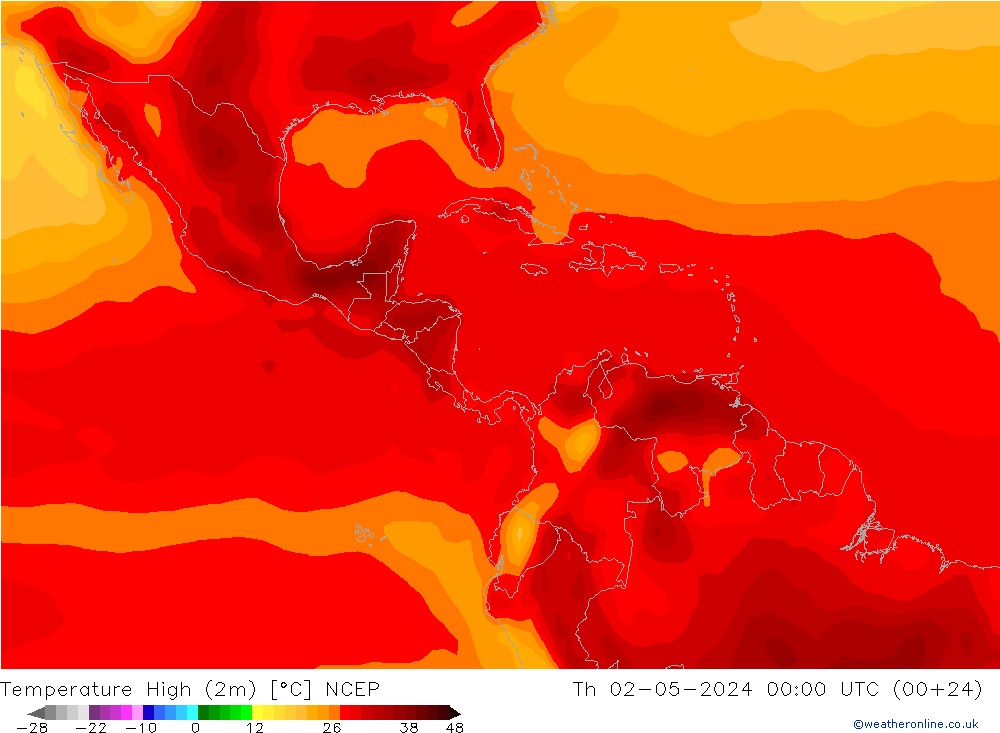 Nejvyšší teplota (2m) NCEP Čt 02.05.2024 00 UTC