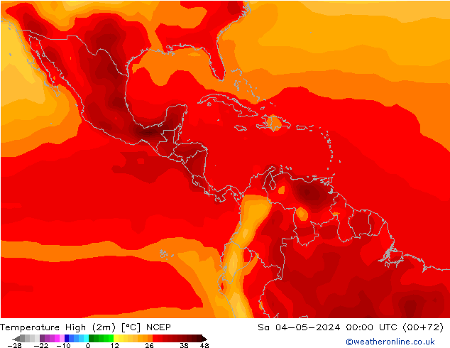 Max.temperatuur (2m) NCEP za 04.05.2024 00 UTC