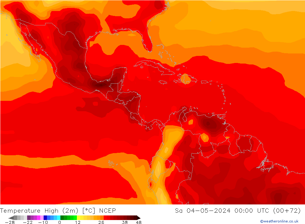 Max. Temperatura (2m) NCEP so. 04.05.2024 00 UTC