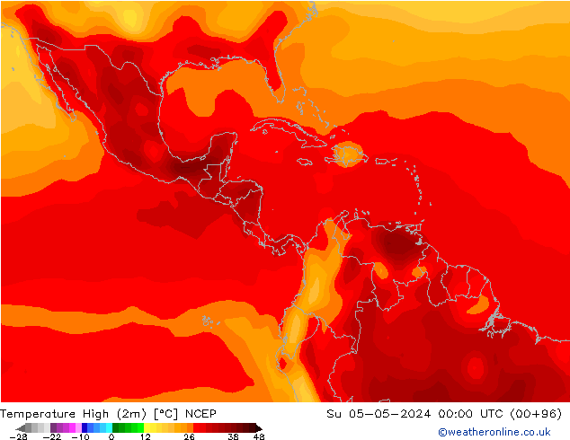 Max.temperatuur (2m) NCEP zo 05.05.2024 00 UTC