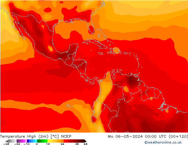 Max. Temperatura (2m) NCEP pon. 06.05.2024 00 UTC