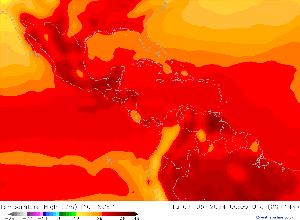 Max.temperatuur (2m) NCEP di 07.05.2024 00 UTC