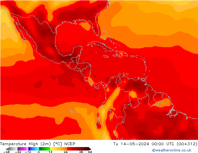 Max.temperatuur (2m) NCEP di 14.05.2024 00 UTC