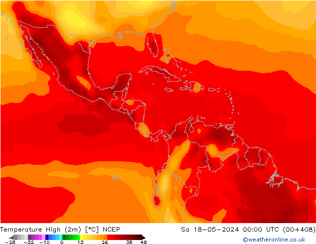 Max.temperatuur (2m) NCEP za 18.05.2024 00 UTC