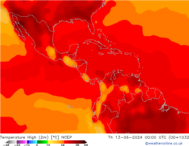 Maksimum Değer (2m) NCEP Per 13.06.2024 00 UTC