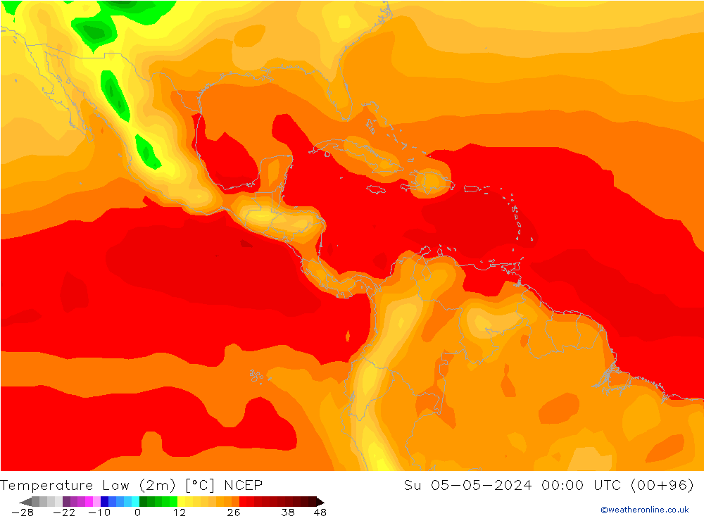 Min.temperatuur (2m) NCEP zo 05.05.2024 00 UTC