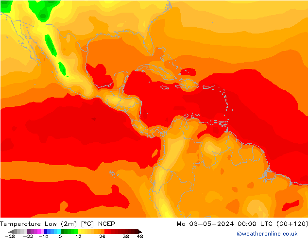 Nejnižší teplota (2m) NCEP Po 06.05.2024 00 UTC
