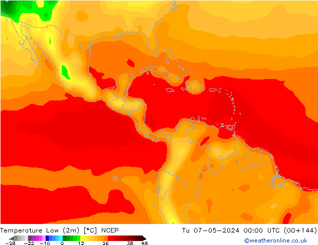 Nejnižší teplota (2m) NCEP Út 07.05.2024 00 UTC