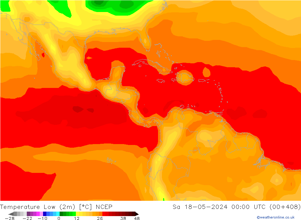 Temperature Low (2m) NCEP Sa 18.05.2024 00 UTC