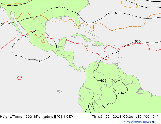 Height/Temp. 500 гПа NCEP чт 02.05.2024 00 UTC