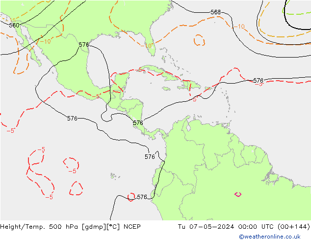 Hoogte/Temp. 500 hPa NCEP di 07.05.2024 00 UTC