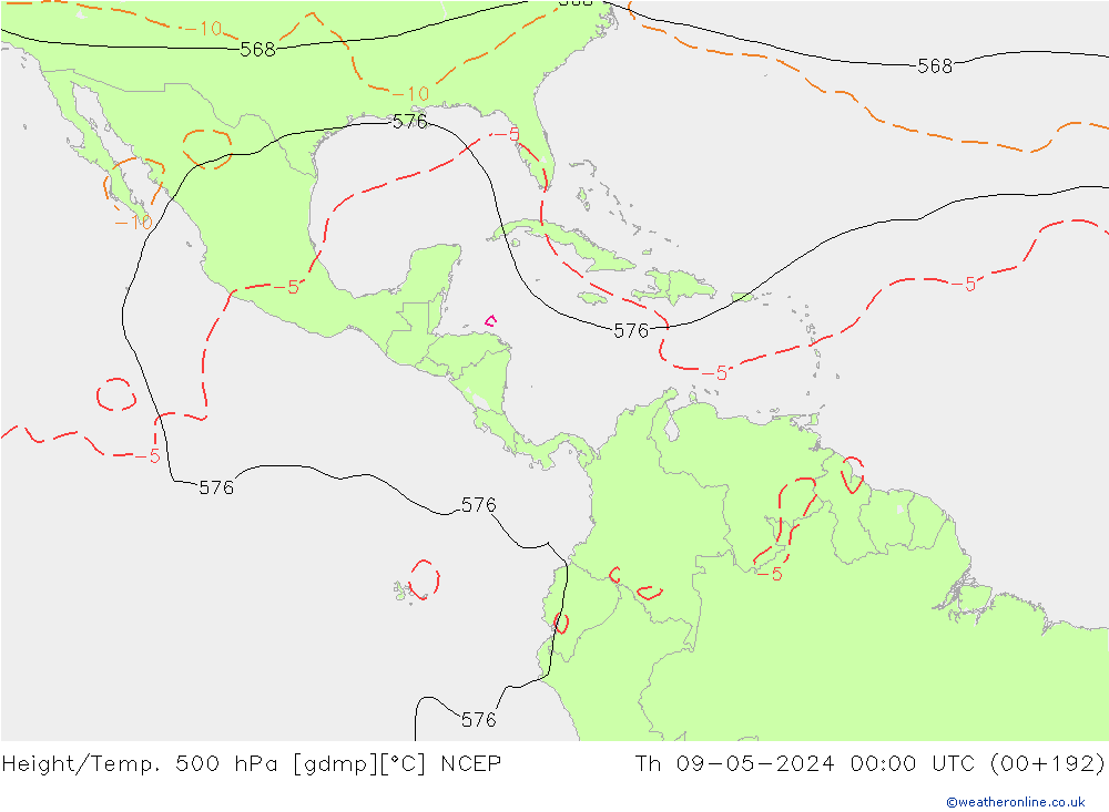 Yükseklik/Sıc. 500 hPa NCEP Per 09.05.2024 00 UTC