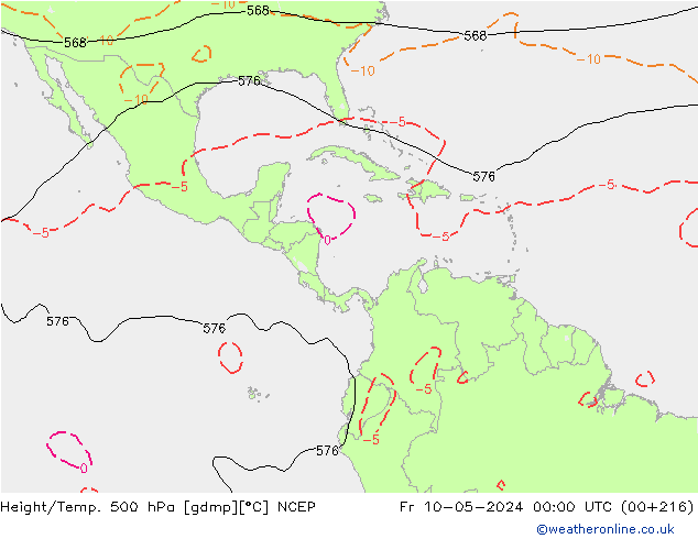 Geop./Temp. 500 hPa NCEP vie 10.05.2024 00 UTC