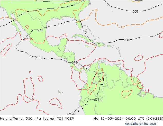 Height/Temp. 500 гПа NCEP пн 13.05.2024 00 UTC