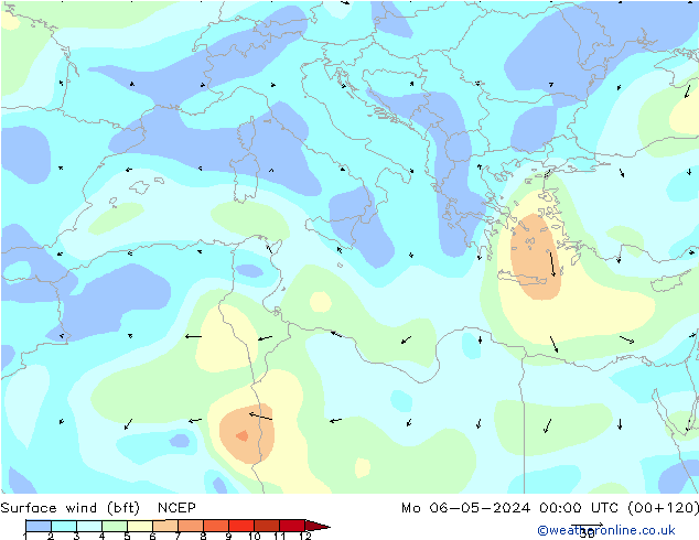 ве�Bе�@ 10 m (bft) NCEP пн 06.05.2024 00 UTC