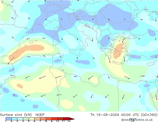 Rüzgar 10 m (bft) NCEP Per 16.05.2024 00 UTC