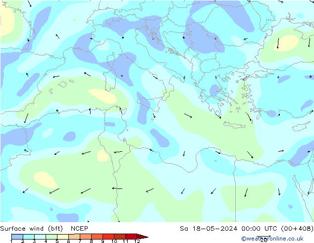 Surface wind (bft) NCEP Sa 18.05.2024 00 UTC