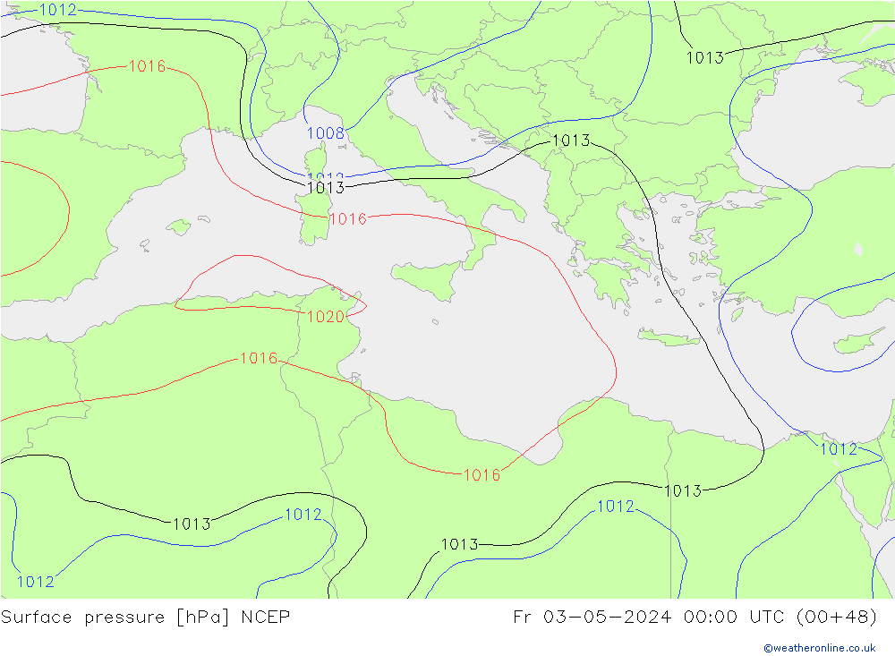 Pressione al suolo NCEP ven 03.05.2024 00 UTC