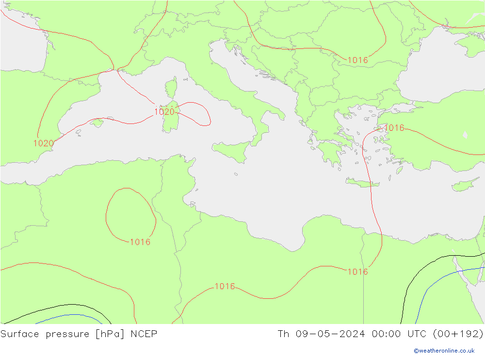 Atmosférický tlak NCEP Čt 09.05.2024 00 UTC