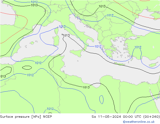 Pressione al suolo NCEP sab 11.05.2024 00 UTC