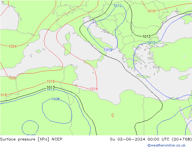 Presión superficial NCEP dom 02.06.2024 00 UTC