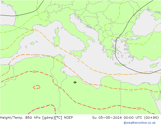 Hoogte/Temp. 850 hPa NCEP zo 05.05.2024 00 UTC