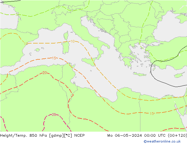Yükseklik/Sıc. 850 hPa NCEP Pzt 06.05.2024 00 UTC