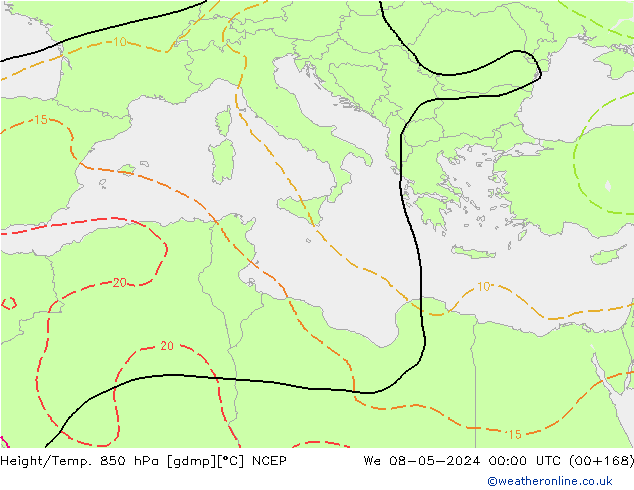 Yükseklik/Sıc. 850 hPa NCEP Çar 08.05.2024 00 UTC