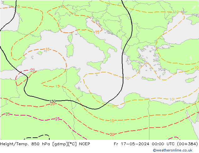 Height/Temp. 850 hPa NCEP Fr 17.05.2024 00 UTC