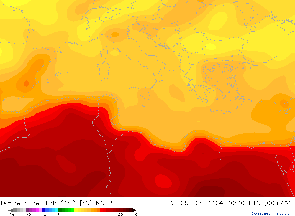 Temperature High (2m) NCEP Su 05.05.2024 00 UTC