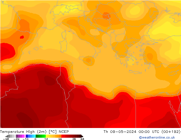 Temperature High (2m) NCEP Th 09.05.2024 00 UTC