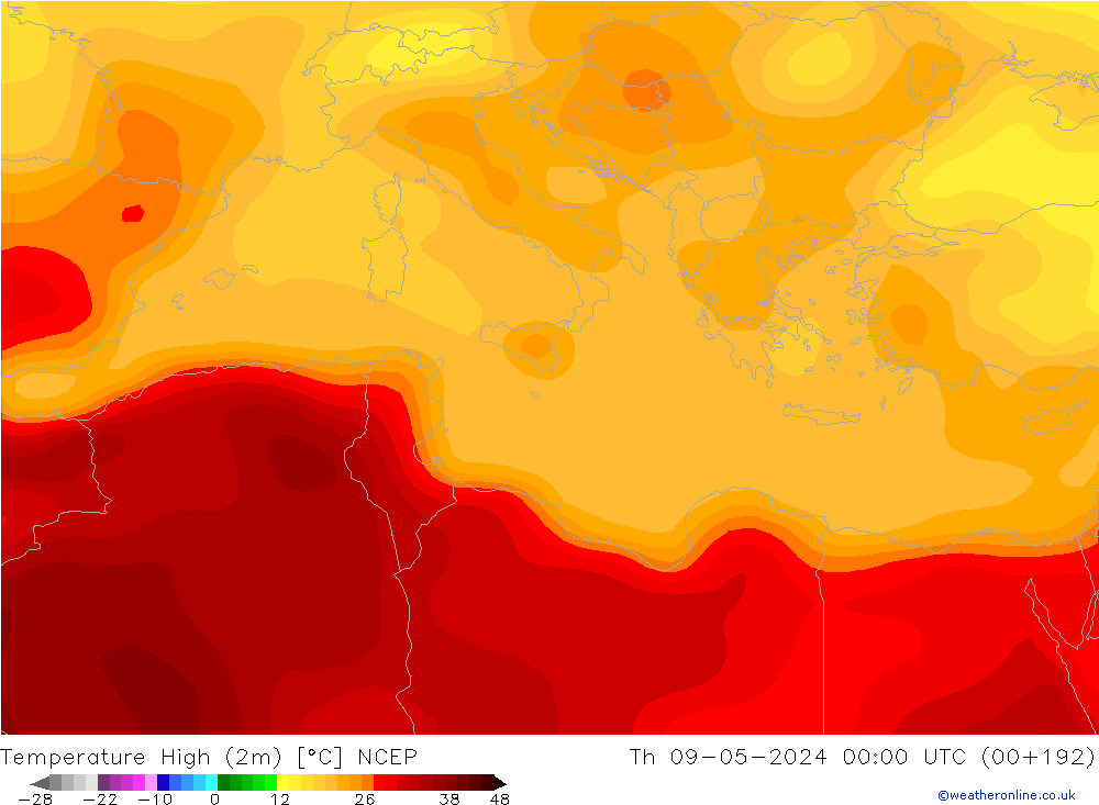 Temperature High (2m) NCEP Th 09.05.2024 00 UTC