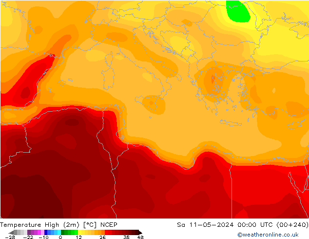 Max.temperatuur (2m) NCEP za 11.05.2024 00 UTC