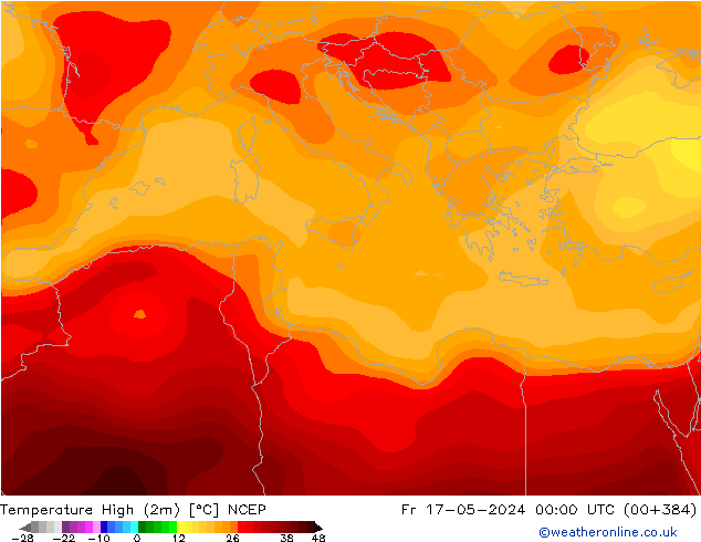 temperatura máx. (2m) NCEP Sex 17.05.2024 00 UTC