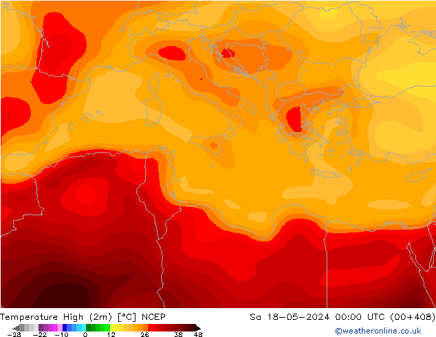 Temperature High (2m) NCEP Sa 18.05.2024 00 UTC