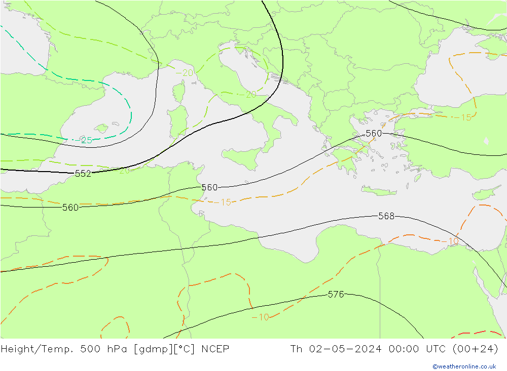 Géop./Temp. 500 hPa NCEP jeu 02.05.2024 00 UTC