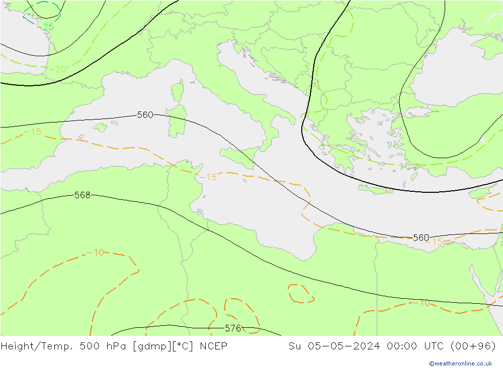 Géop./Temp. 500 hPa NCEP dim 05.05.2024 00 UTC
