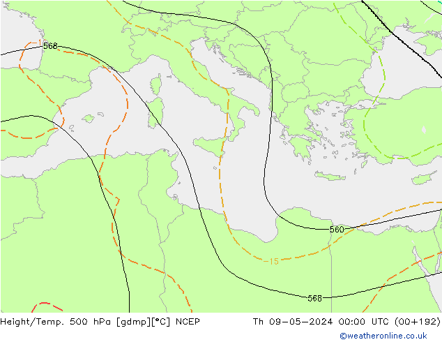 Height/Temp. 500 hPa NCEP Th 09.05.2024 00 UTC