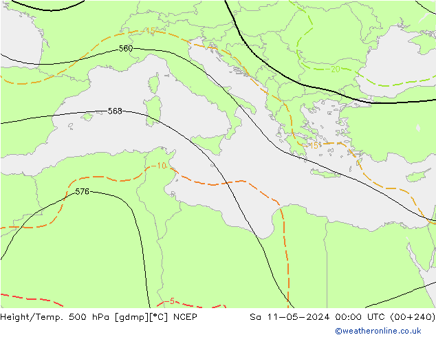Height/Temp. 500 гПа NCEP сб 11.05.2024 00 UTC