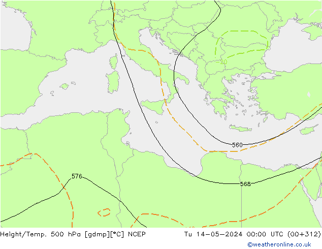 Yükseklik/Sıc. 500 hPa NCEP Sa 14.05.2024 00 UTC