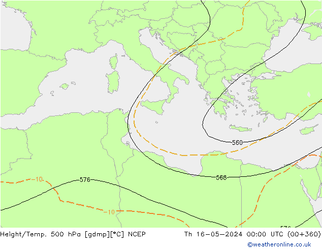 Yükseklik/Sıc. 500 hPa NCEP Per 16.05.2024 00 UTC