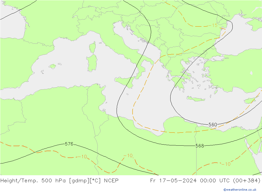 Yükseklik/Sıc. 500 hPa NCEP Cu 17.05.2024 00 UTC