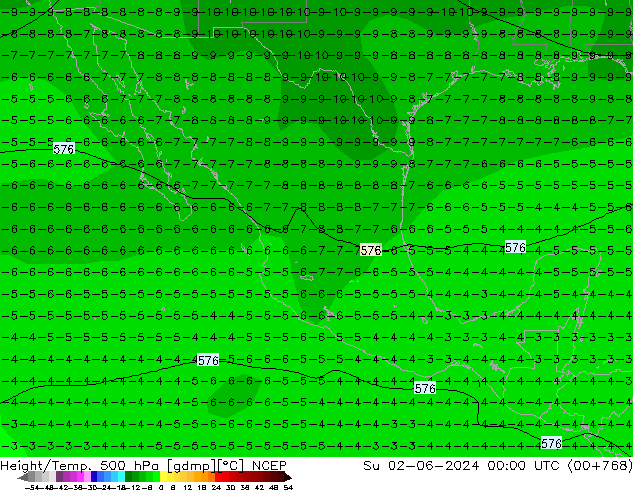 Height/Temp. 500 hPa NCEP Su 02.06.2024 00 UTC