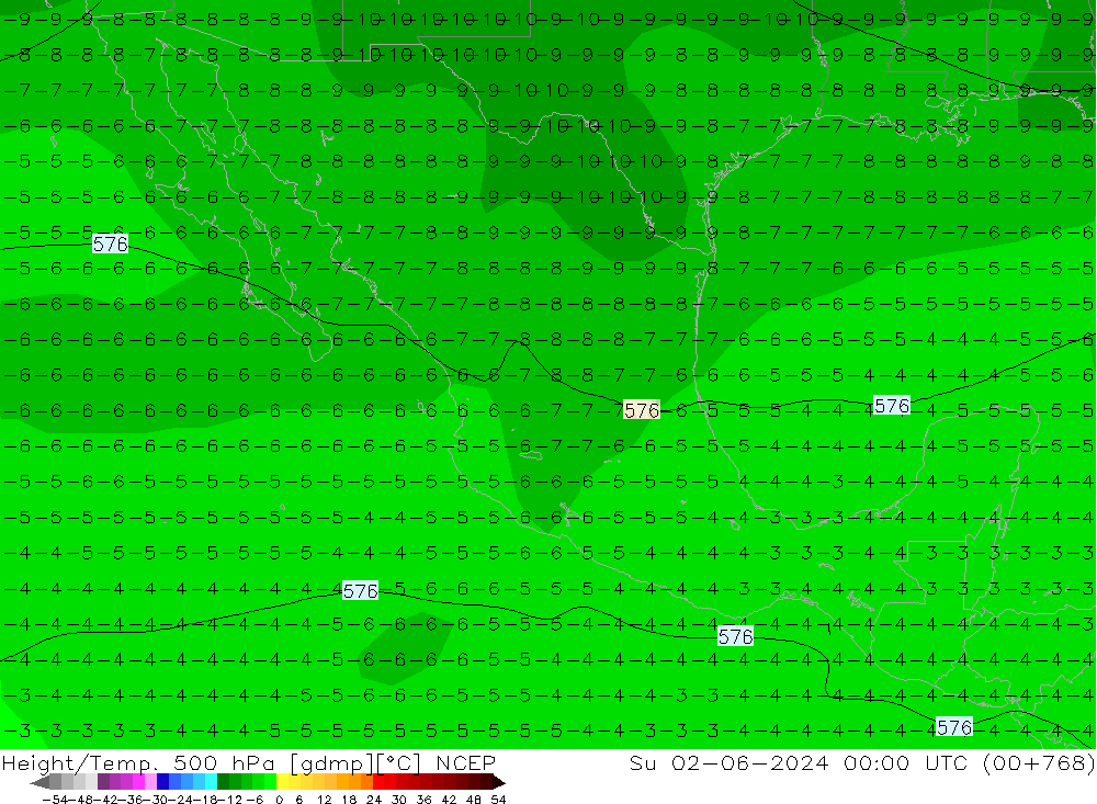 Geop./Temp. 500 hPa NCEP dom 02.06.2024 00 UTC