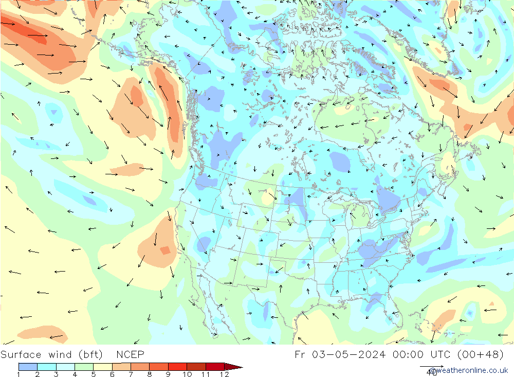 Wind 10 m (bft) NCEP vr 03.05.2024 00 UTC