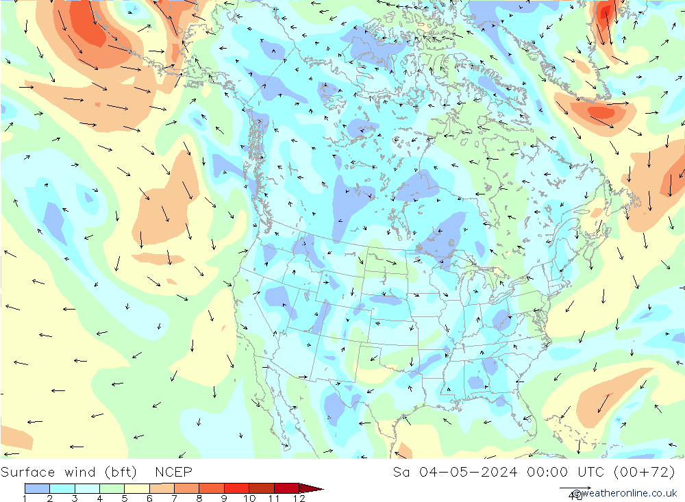 Wind 10 m (bft) NCEP za 04.05.2024 00 UTC