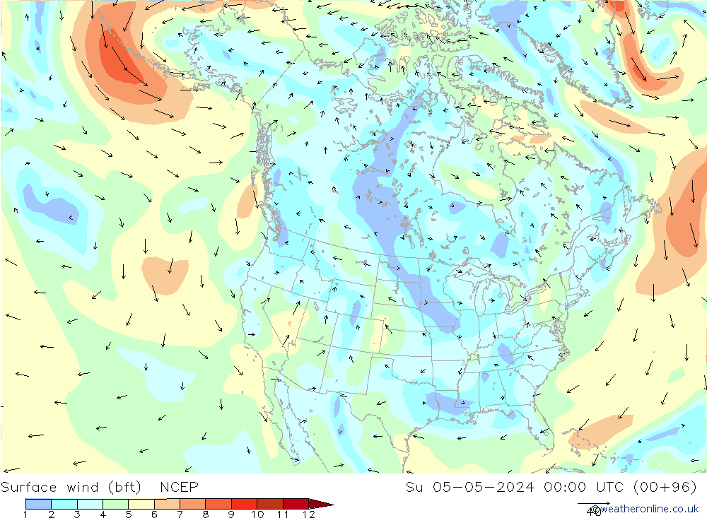 Vento 10 m (bft) NCEP Dom 05.05.2024 00 UTC