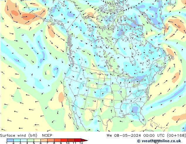 Surface wind (bft) NCEP We 08.05.2024 00 UTC