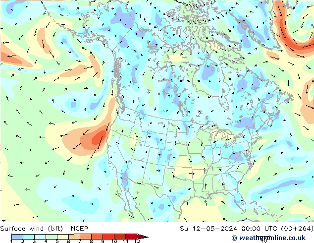 Surface wind (bft) NCEP Su 12.05.2024 00 UTC